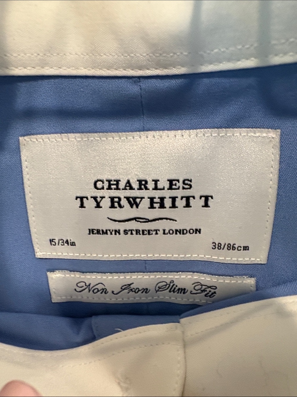 Charles Tyrwhitt Men's Blue Dress Shirt with White Collar and Cuffs SZ 15/34 - Picture 7 of 8